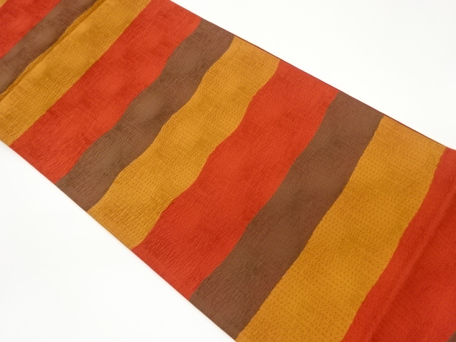 ふくれ織横縞模様織出し洒落袋帯